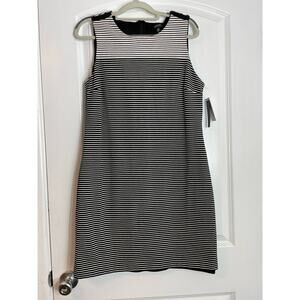 Isaac Mizrahi IMNYC Dress Medium Black White Stripe Preppy Office Twee NWT
